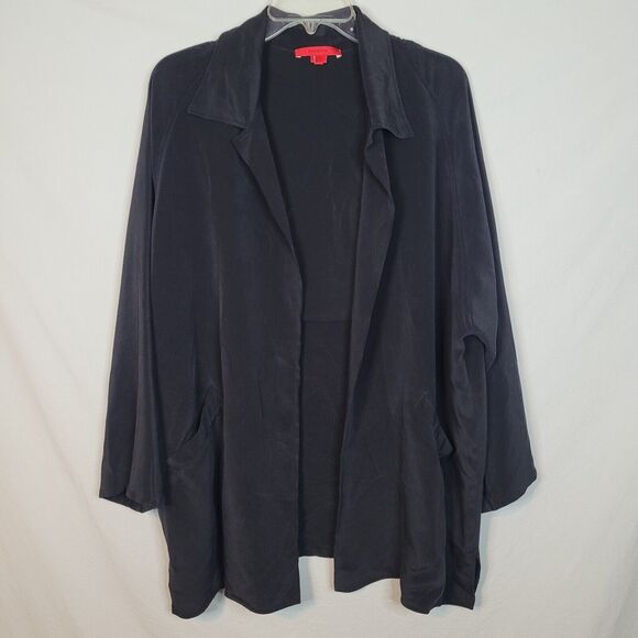 Shamask Black Minimalist Unstructured Open Front 100% Silk Jacket Size 3= 16-20 - Picture 1 of 11